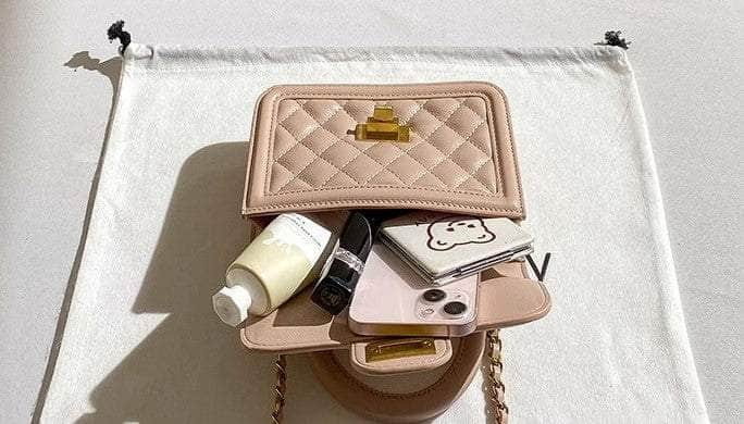 Chic Quilted Square Bag with Metal Lock Accent