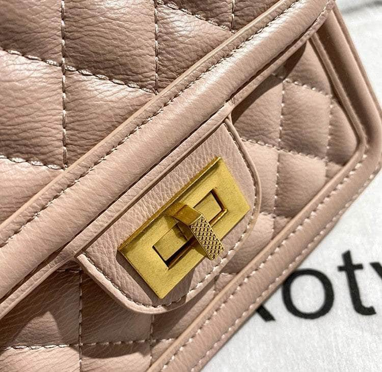 Chic Quilted Square Bag with Metal Lock Accent