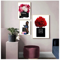 Chic Wall Art Canvas: Paris Tower, Fashion Perfume, Flower, Lipstick - Nordic Posters for Living Room Decor