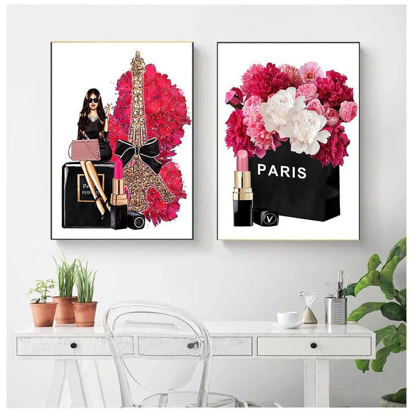 Chic Wall Art Canvas: Paris Tower, Fashion Perfume, Flower, Lipstick - Nordic Posters for Living Room Decor