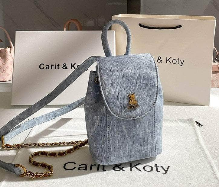 Chic Washed Denim Canvas Drawstring Backpack