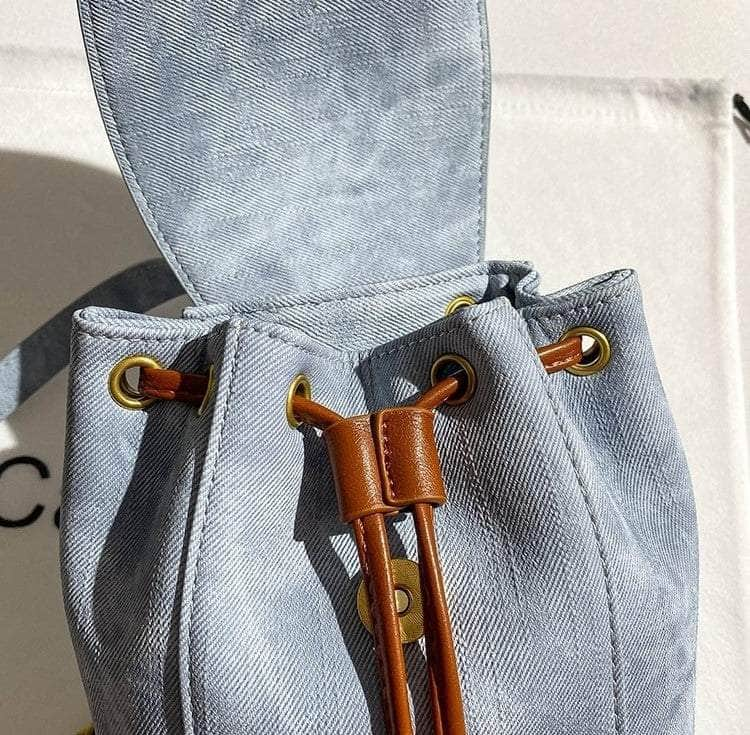 Chic Washed Denim Canvas Drawstring Backpack