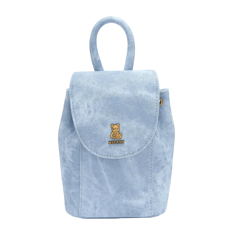 Chic Washed Denim Canvas Drawstring Backpack