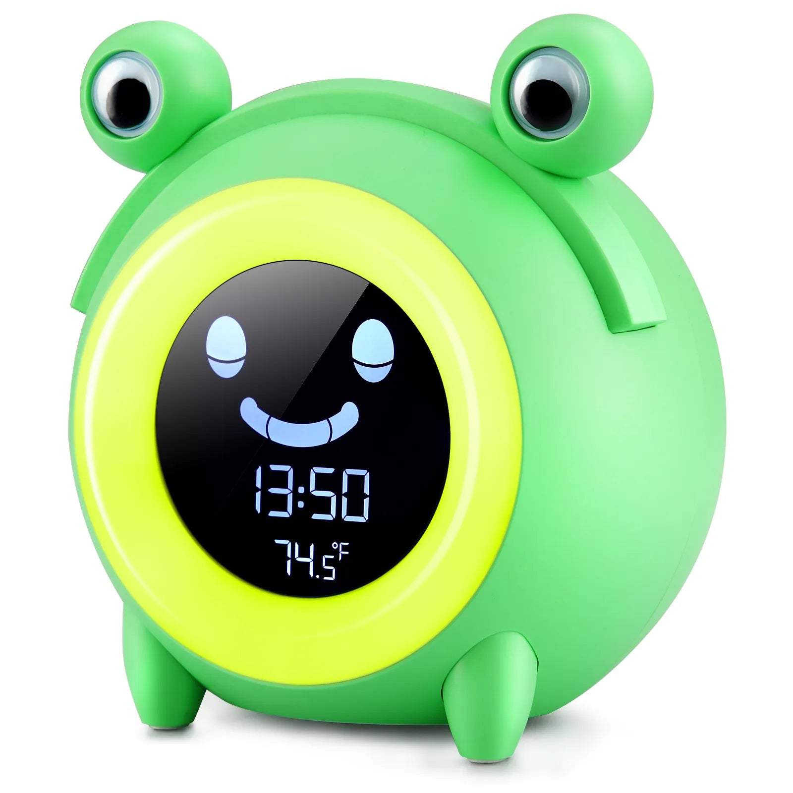 Child Alarm Clock with Cute Animal Design, Sleep Trainer, Digital Wake-Up, Colorful Night Light, Snooze, Temperature, NAP Timer - Perfect for Kids Green Frog