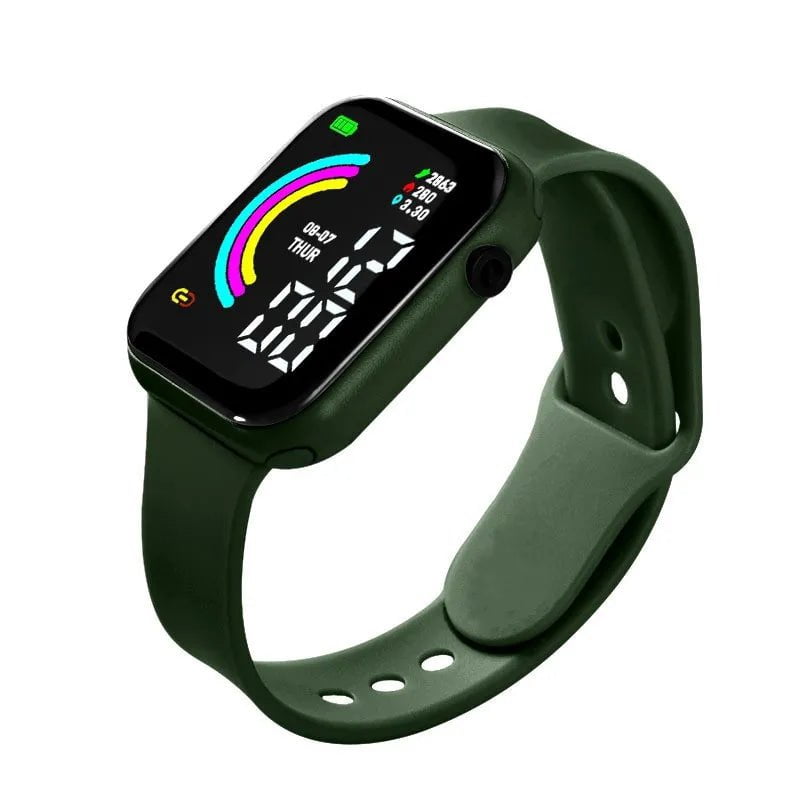 Child Watch: LED Digital, Military Silicone Wristband, Electronic Clock LED-Green-820