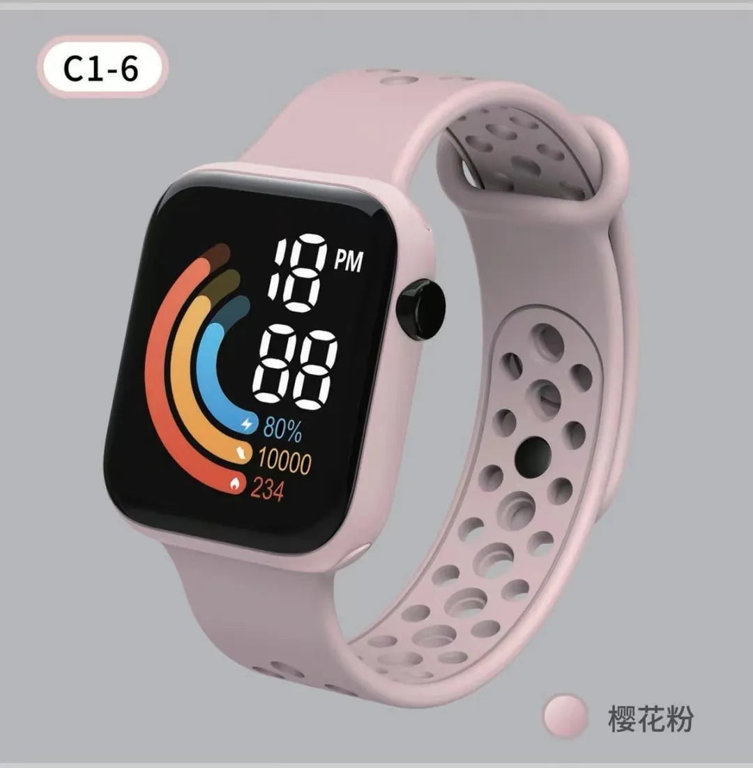 Child Watch: LED Digital, Military Silicone Wristband, Electronic Clock LED-Pink-817