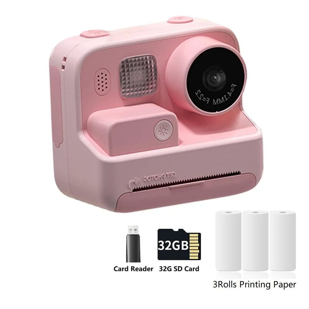 Children Instant Camera 2.0 - 1080P Video Photo Digital Camera with Thermal Print Paper for Kids, Birthday Gift Toys Pink 3Rolls 32G / CHINA