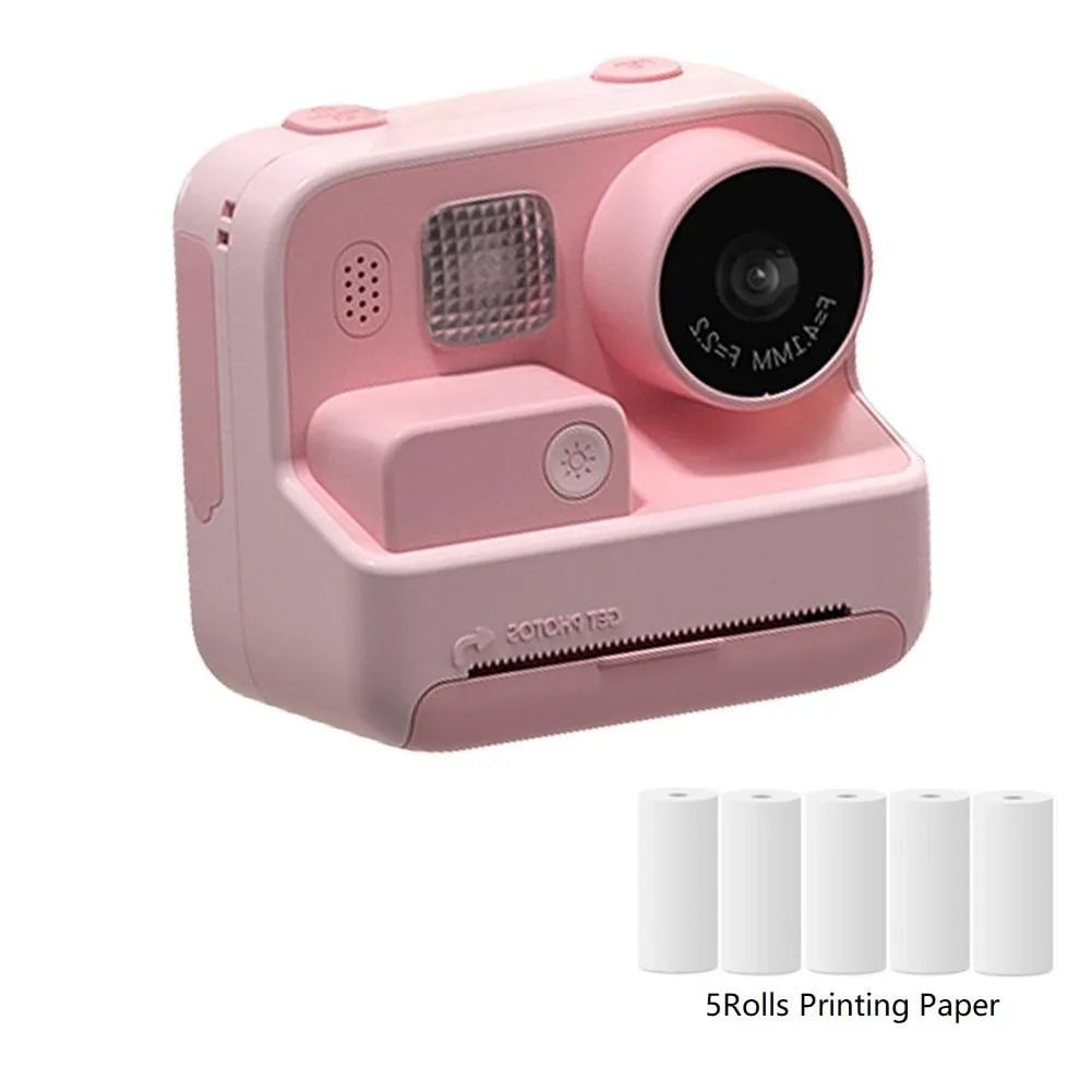 Children Instant Camera 2.0 - 1080P Video Photo Digital Camera with Thermal Print Paper for Kids, Birthday Gift Toys Pink 5Rolls / CHINA