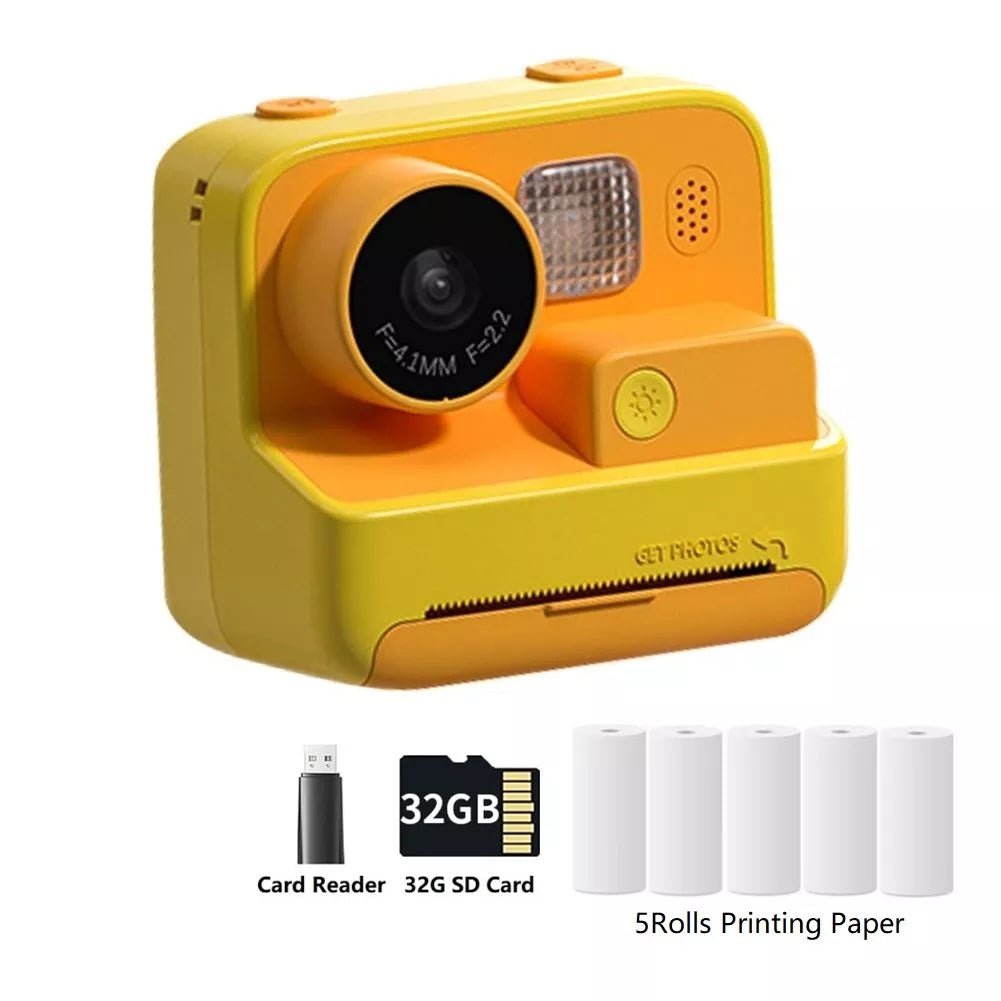 Children Instant Camera 2.0 - 1080P Video Photo Digital Camera with Thermal Print Paper for Kids, Birthday Gift Toys Yellow 5Rolls 32G / CHINA