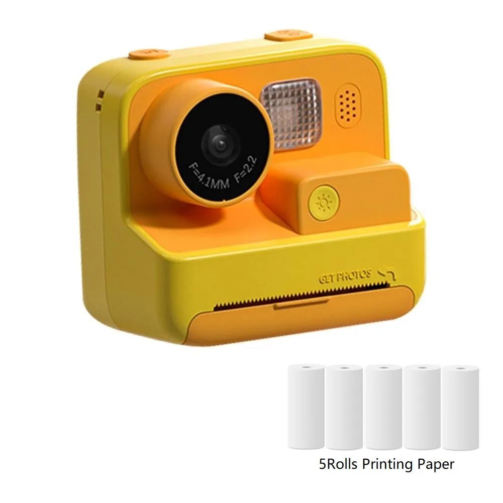 Children Instant Camera 2.0 - 1080P Video Photo Digital Camera with Thermal Print Paper for Kids, Birthday Gift Toys Yellow 5Rolls / CHINA