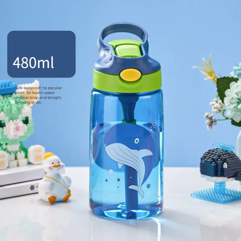 Children's Drinking Straw Cup - Special Anti-falling Water Bottle, Ideal for School in Summer, Portable Water Cup Blue Whale / 480ml