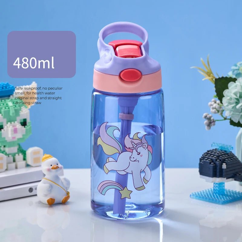 Children's Drinking Straw Cup - Special Anti-falling Water Bottle, Ideal for School in Summer, Portable Water Cup Unicorn / 480ml
