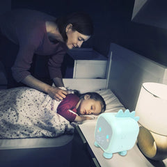 Children's Sleep Trainer Bedside LED Clock with Temperature Display, Voice Control, and Adorable Dinosaur Design