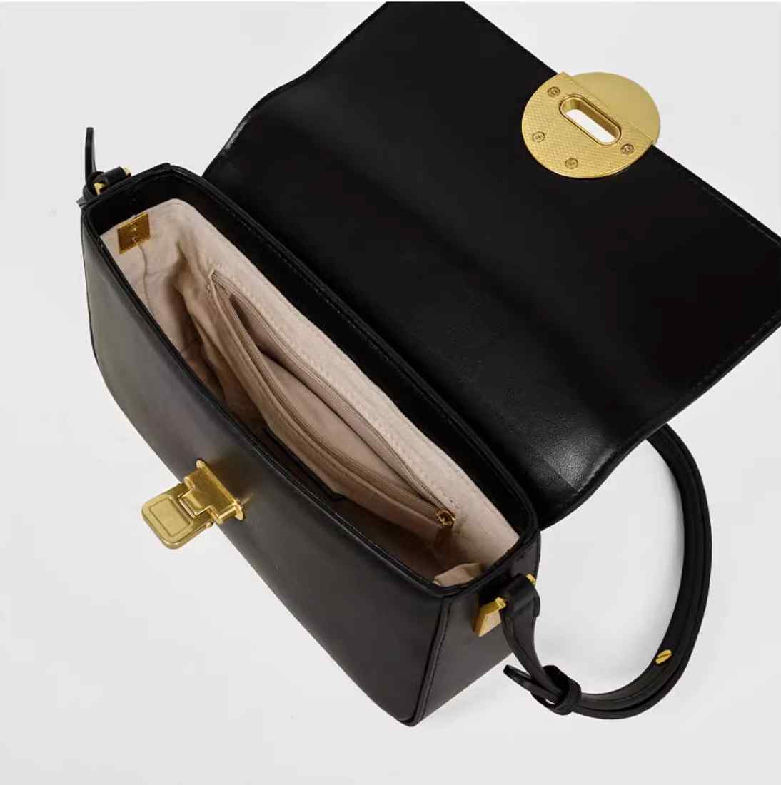 Circular Metal Lock Detail Flap Shoulder Bag