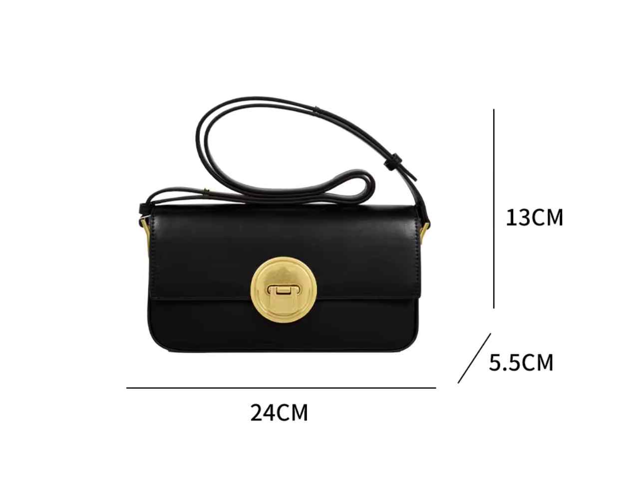 Circular Metal Lock Detail Flap Shoulder Bag