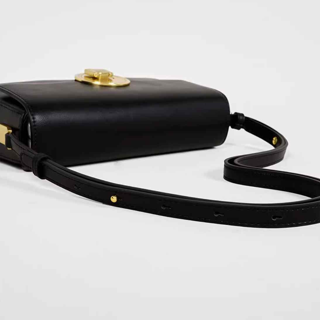 Circular Metal Lock Detail Flap Shoulder Bag