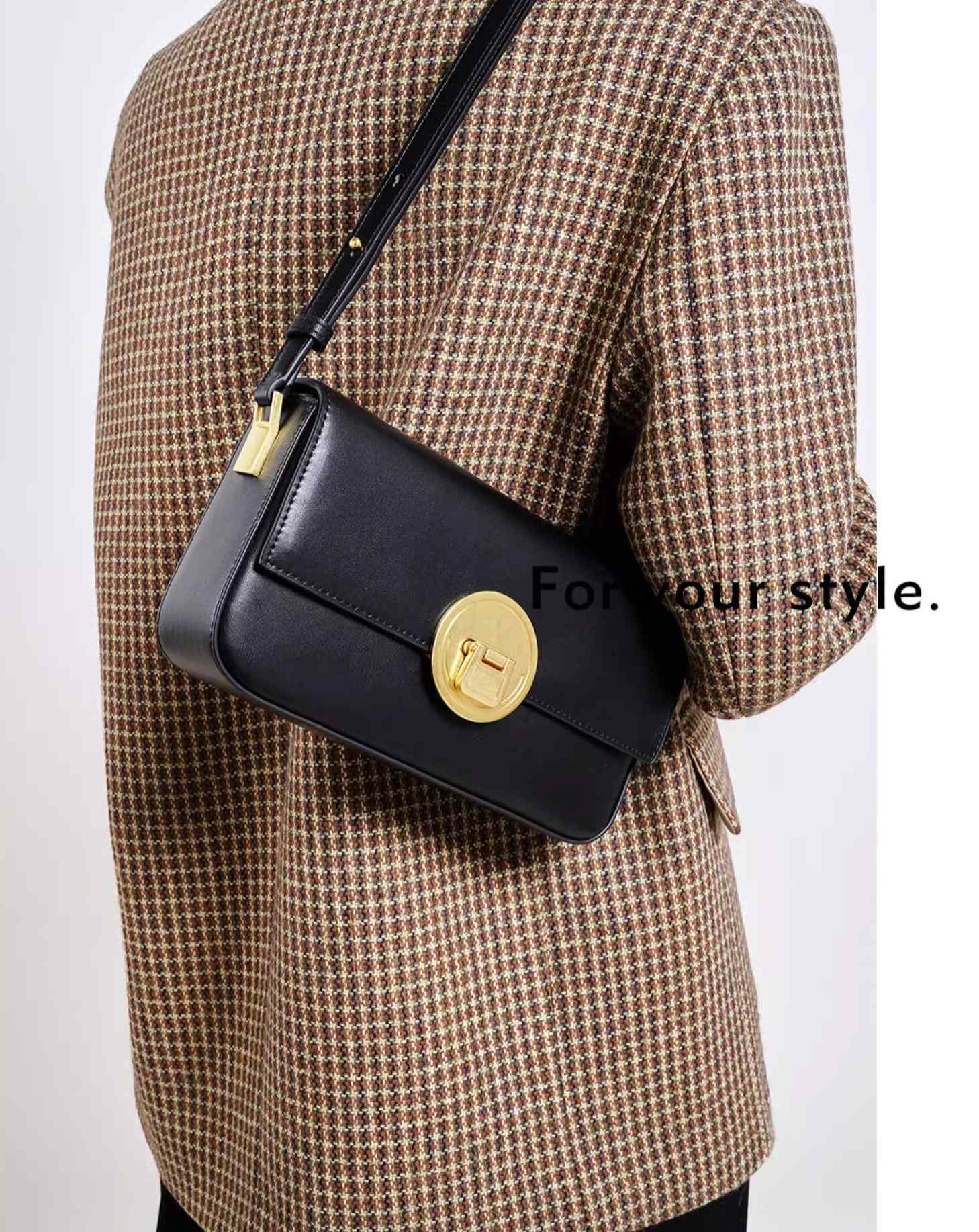 Circular Metal Lock Detail Flap Shoulder Bag