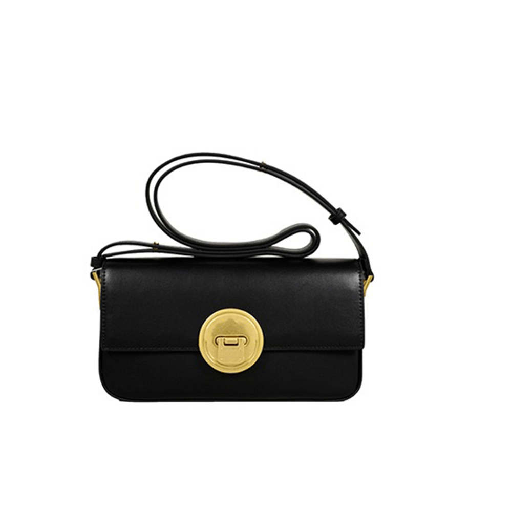 Circular Metal Lock Detail Flap Shoulder Bag