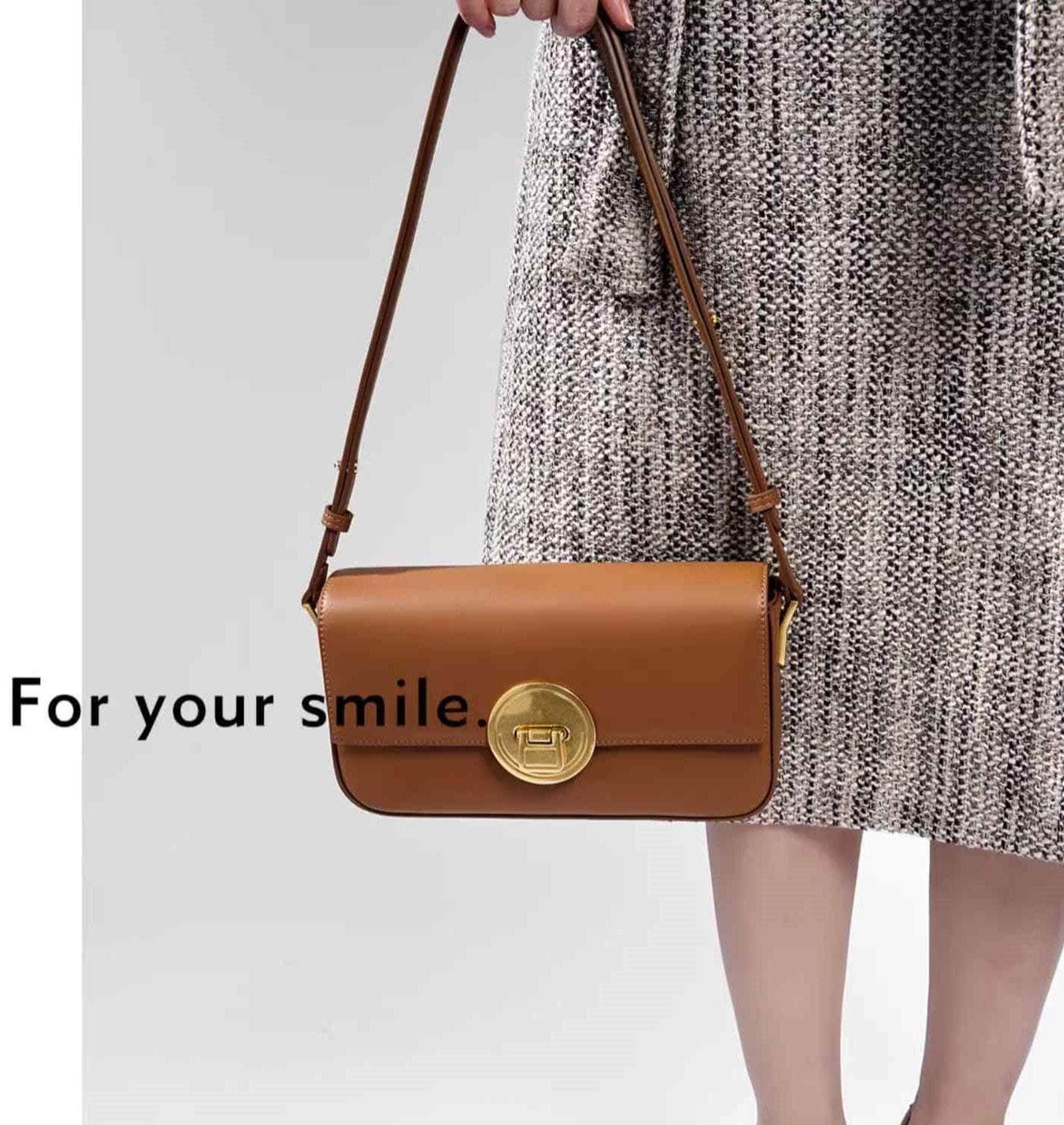 Circular Metal Lock Detail Flap Shoulder Bag