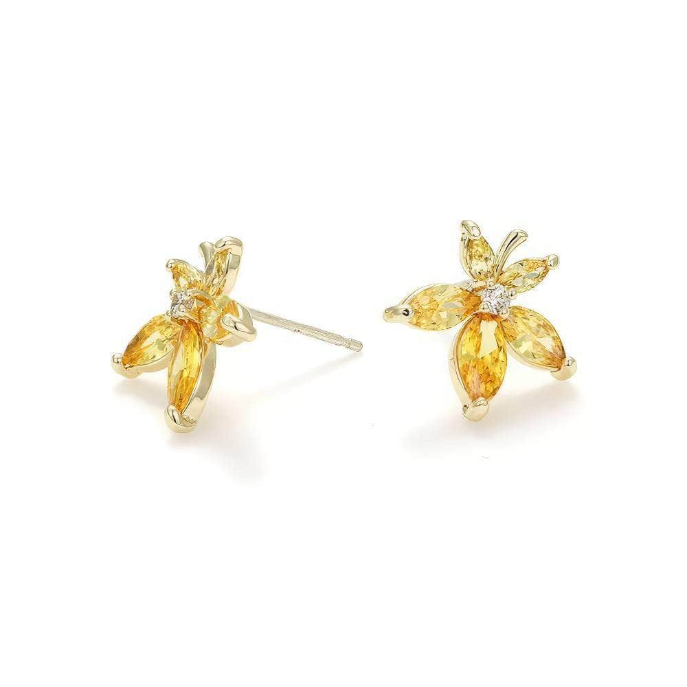 Citrine Gold Rhinestone Stud Earrings Yellow / Clip On