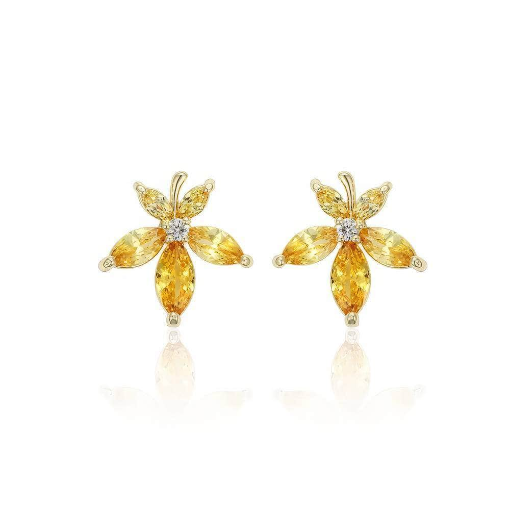 Citrine Gold Rhinestone Stud Earrings Yellow / Clip On