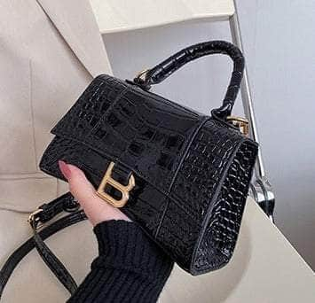 Classic Croc Embossed Leather Shoulder Handbag Black