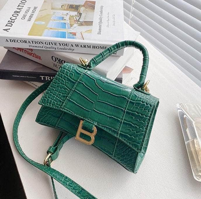 Classic Croc Embossed Leather Shoulder Handbag Green