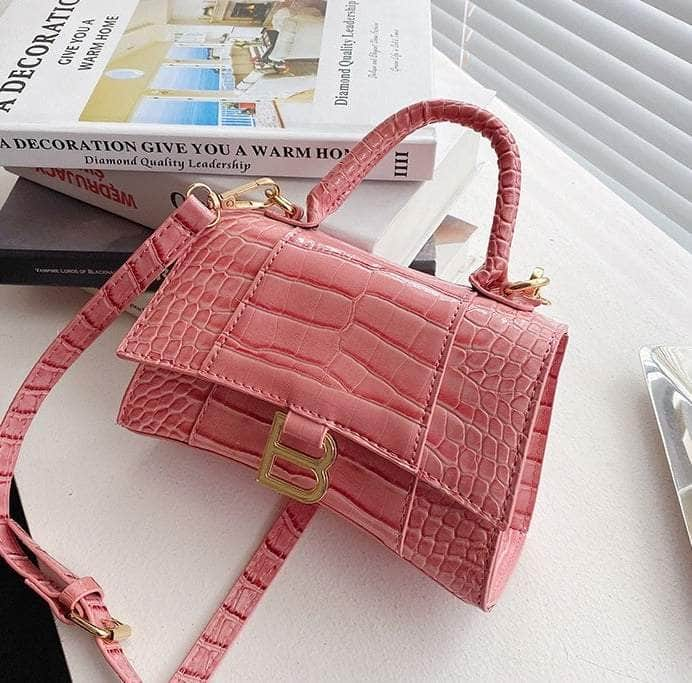 Classic Croc Embossed Leather Shoulder Handbag Pink