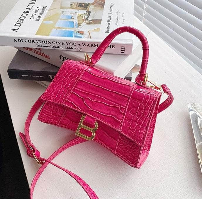 Classic Croc Embossed Leather Shoulder Handbag Rose