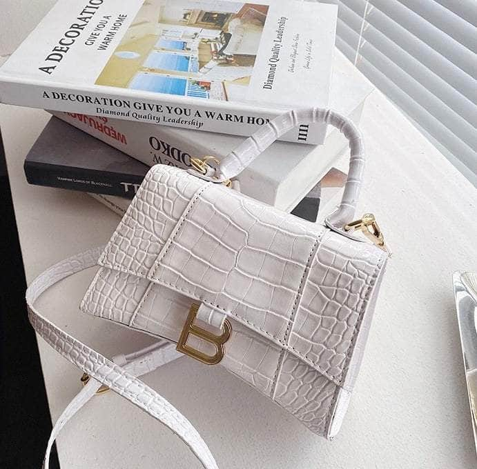 Classic Croc Embossed Leather Shoulder Handbag White