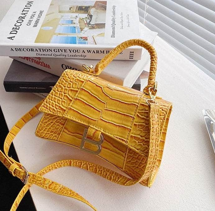 Classic Croc Embossed Leather Shoulder Handbag Yellow