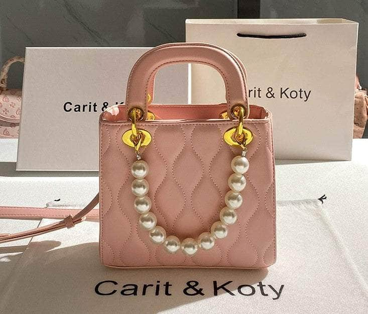 Classic Pearl Embellished Mini Tote Bag Pink