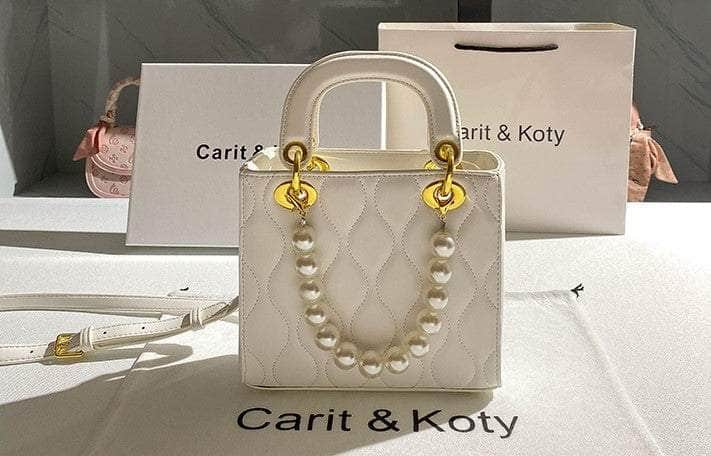 Classic Pearl Embellished Mini Tote Bag White