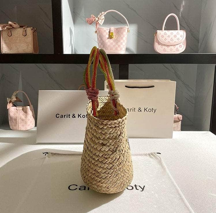 Classic Tote Woven Basket Handbag with Diamond Detail