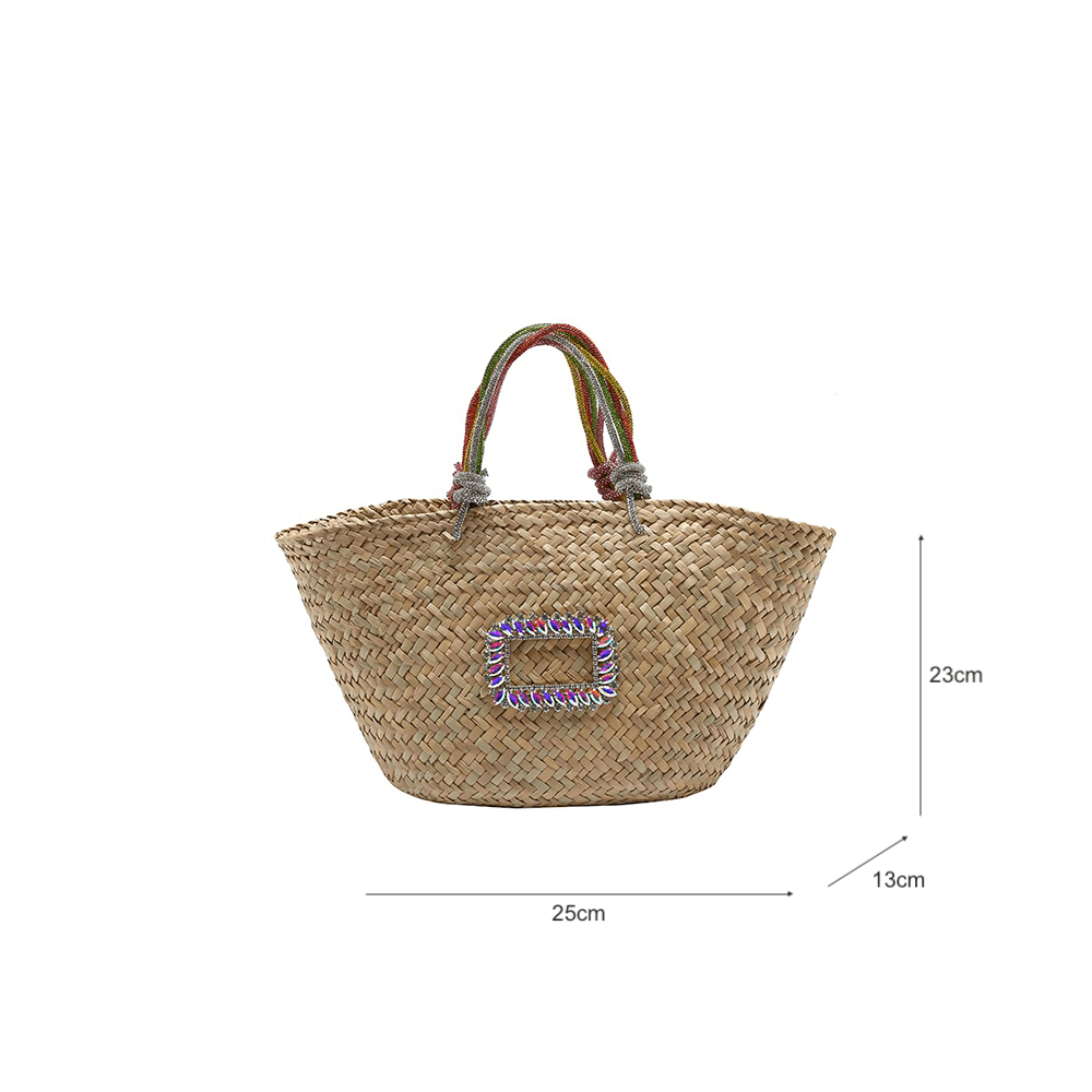 Classic Tote Woven Basket Handbag with Diamond Detail