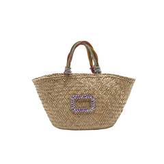 Classic Tote Woven Basket Handbag with Diamond Detail