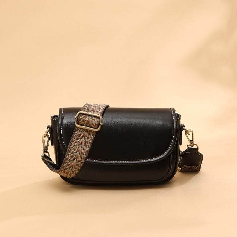 Classic Vintage Leather Flap Shoulder Bag Black