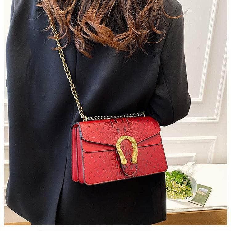 Classy Aligate Leather Handbag with Chain Accent