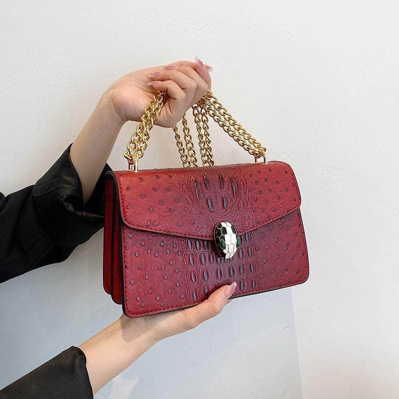 Classy Alligator Skin Bag with Gold Chain Strap