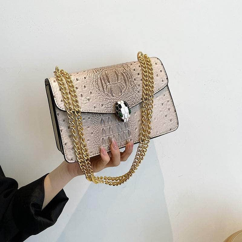 Classy Alligator Skin Bag with Gold Chain Strap