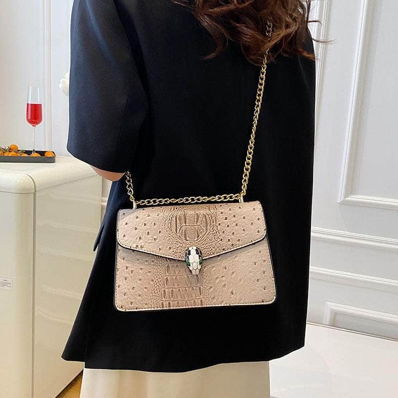 Classy Alligator Skin Bag with Gold Chain Strap