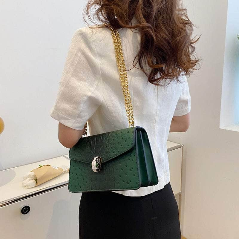 Classy Alligator Skin Bag with Gold Chain Strap