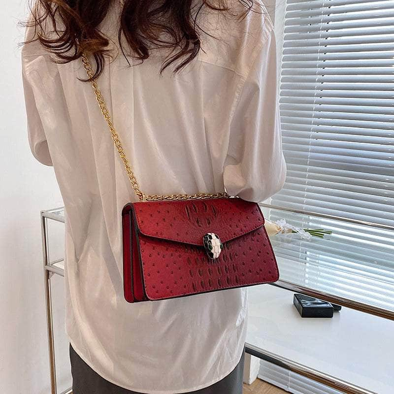 Classy Alligator Skin Bag with Gold Chain Strap