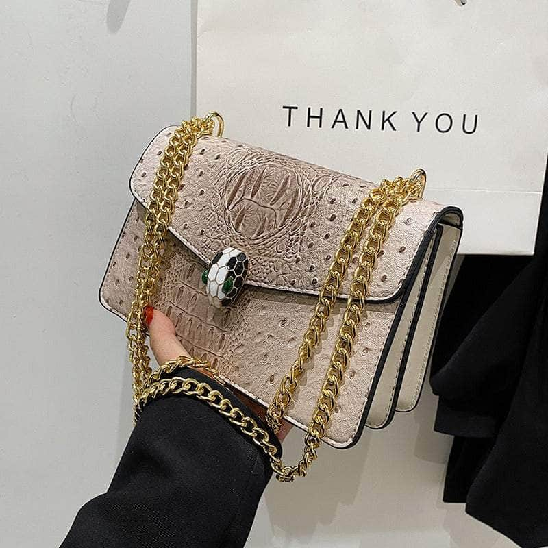 Classy Alligator Skin Bag with Gold Chain Strap