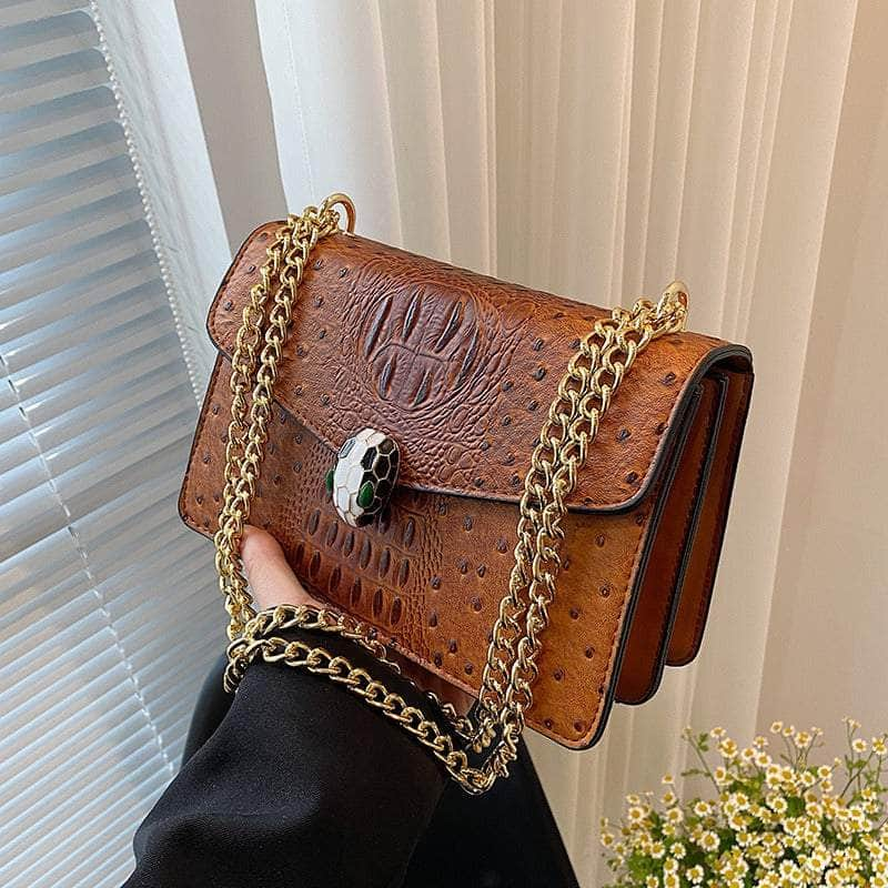 Classy Alligator Skin Bag with Gold Chain Strap