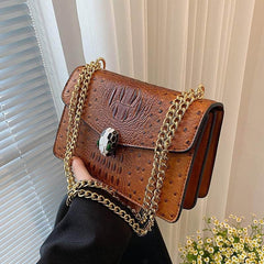 Classy Alligator Skin Bag with Gold Chain Strap