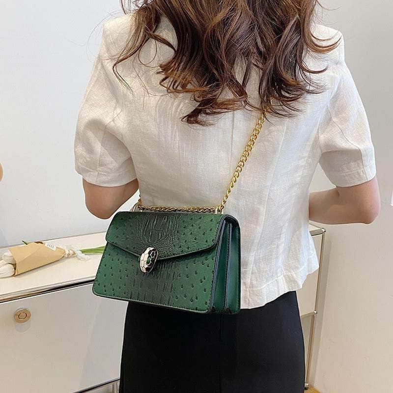 Classy Alligator Skin Bag with Gold Chain Strap