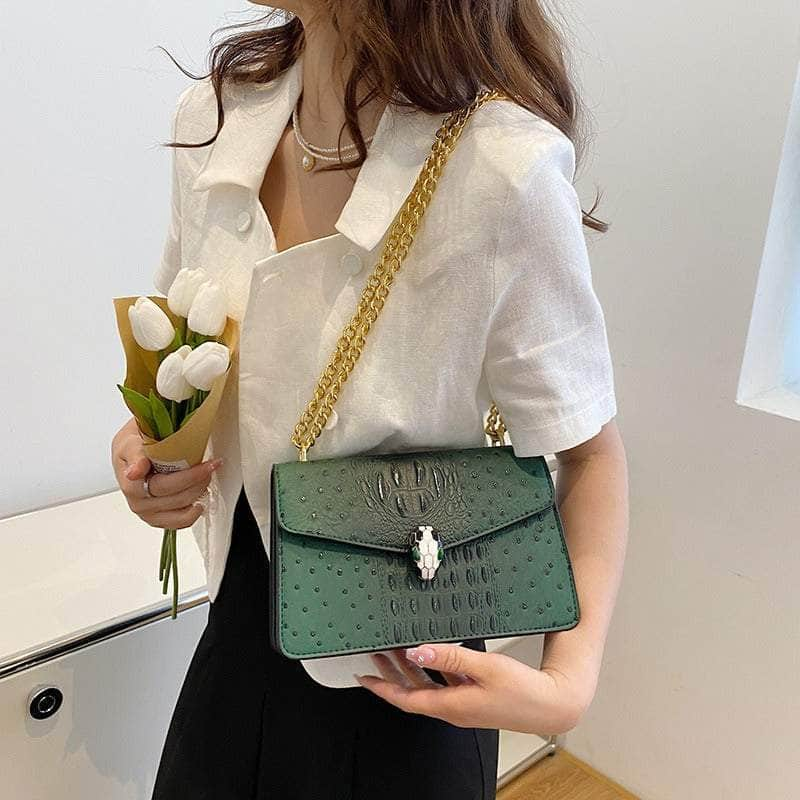 Classy Alligator Skin Bag with Gold Chain Strap