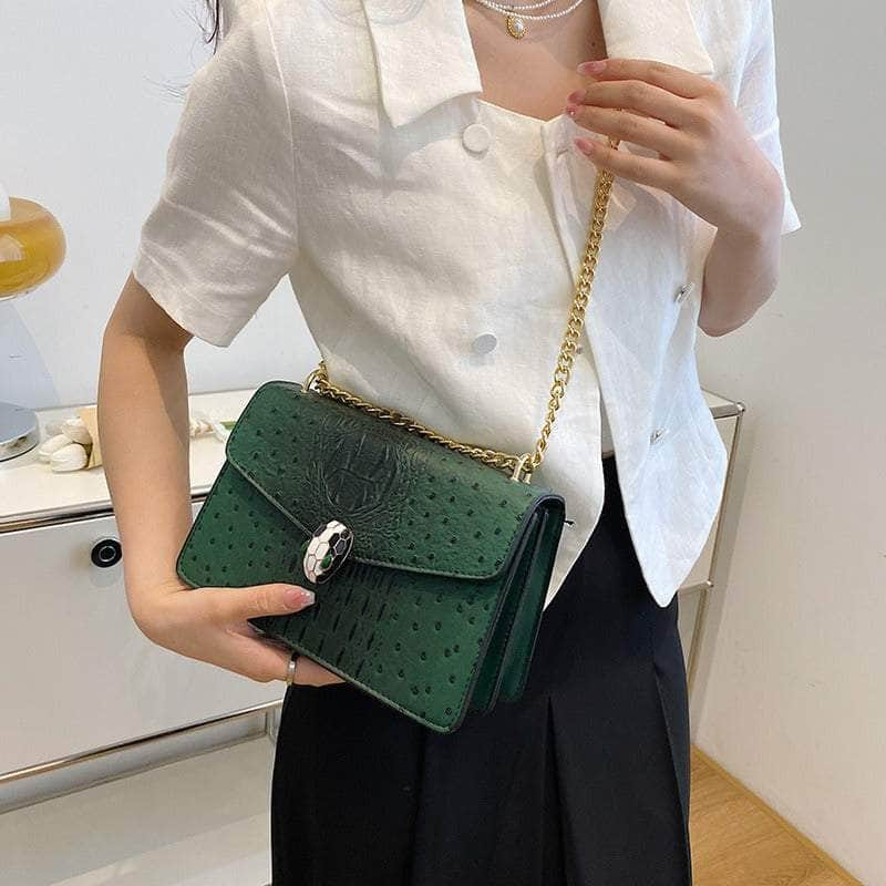 Classy Alligator Skin Bag with Gold Chain Strap