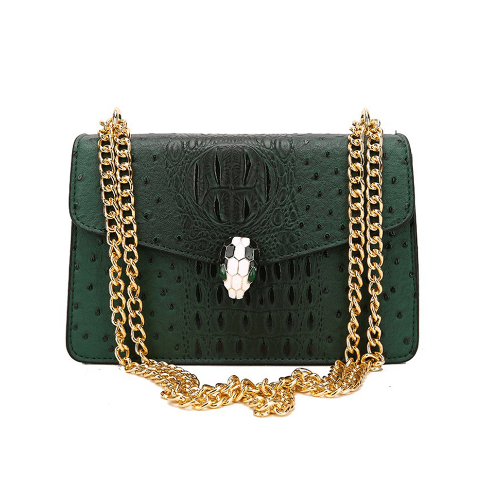 Classy Alligator Skin Bag with Gold Chain Strap